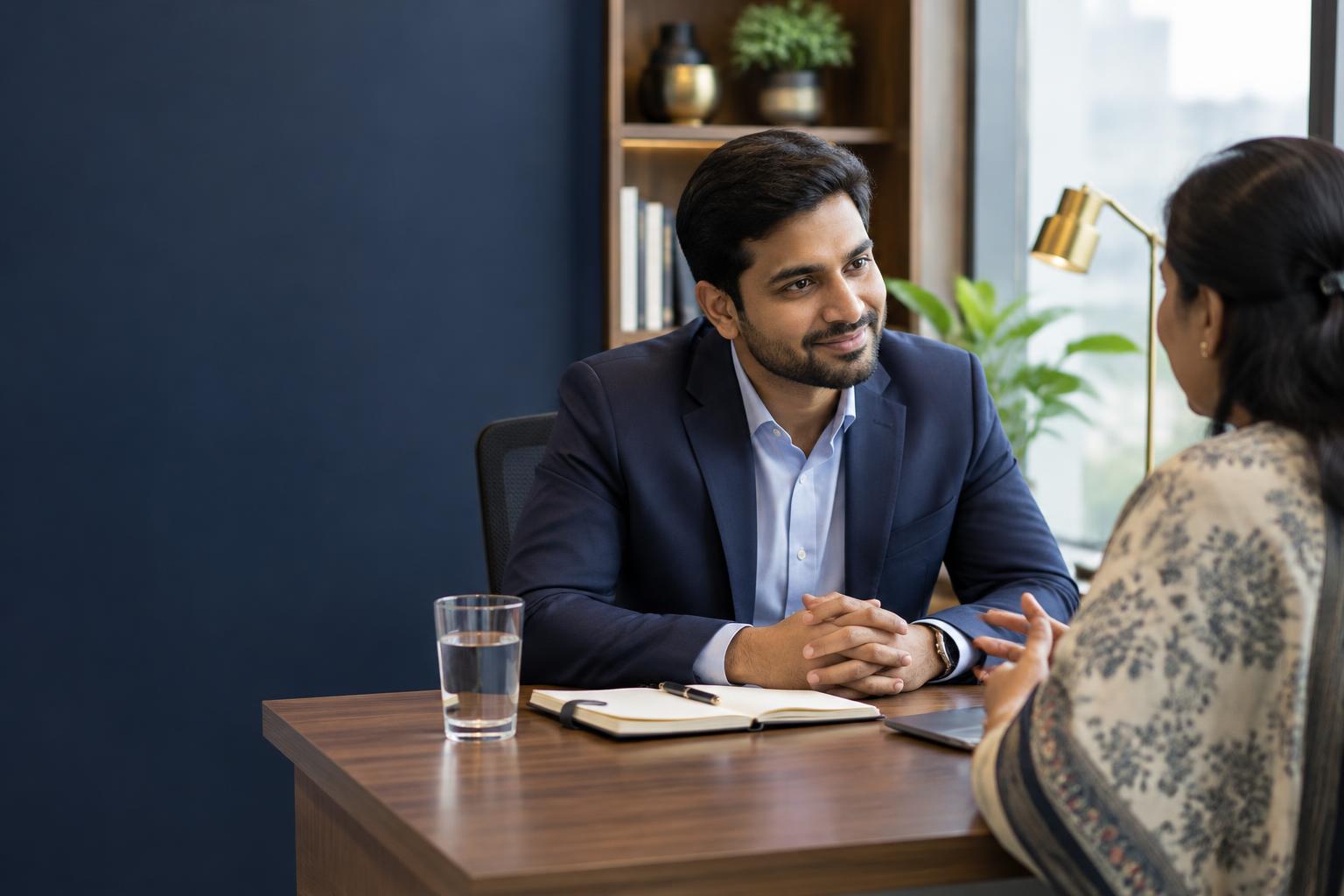 Consultant listening during an introductory business conversation