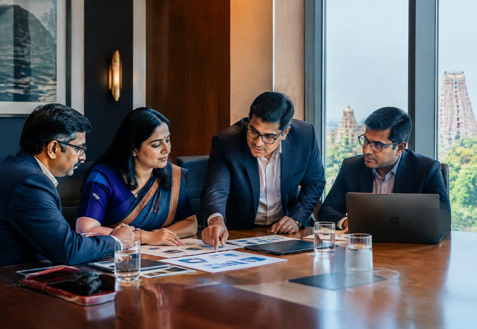Consulting team collaborating on business strategy